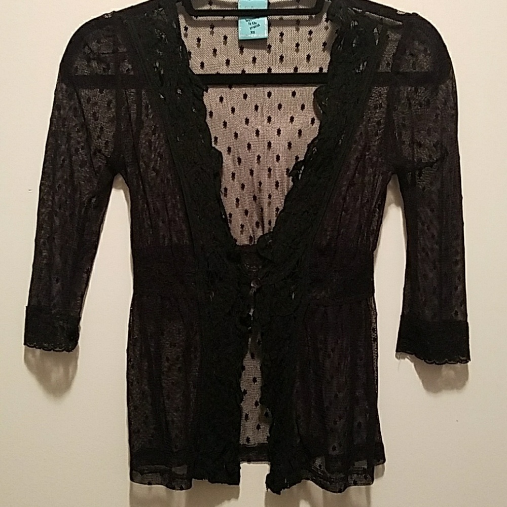 H.I.P. xs sheer Black polka dot and lace cardigan